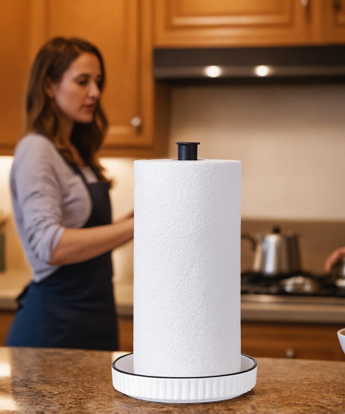 Stable Elegant and Durable Kitchen Roll Stand Paper Towel Holder Countertop, Ceramic Base