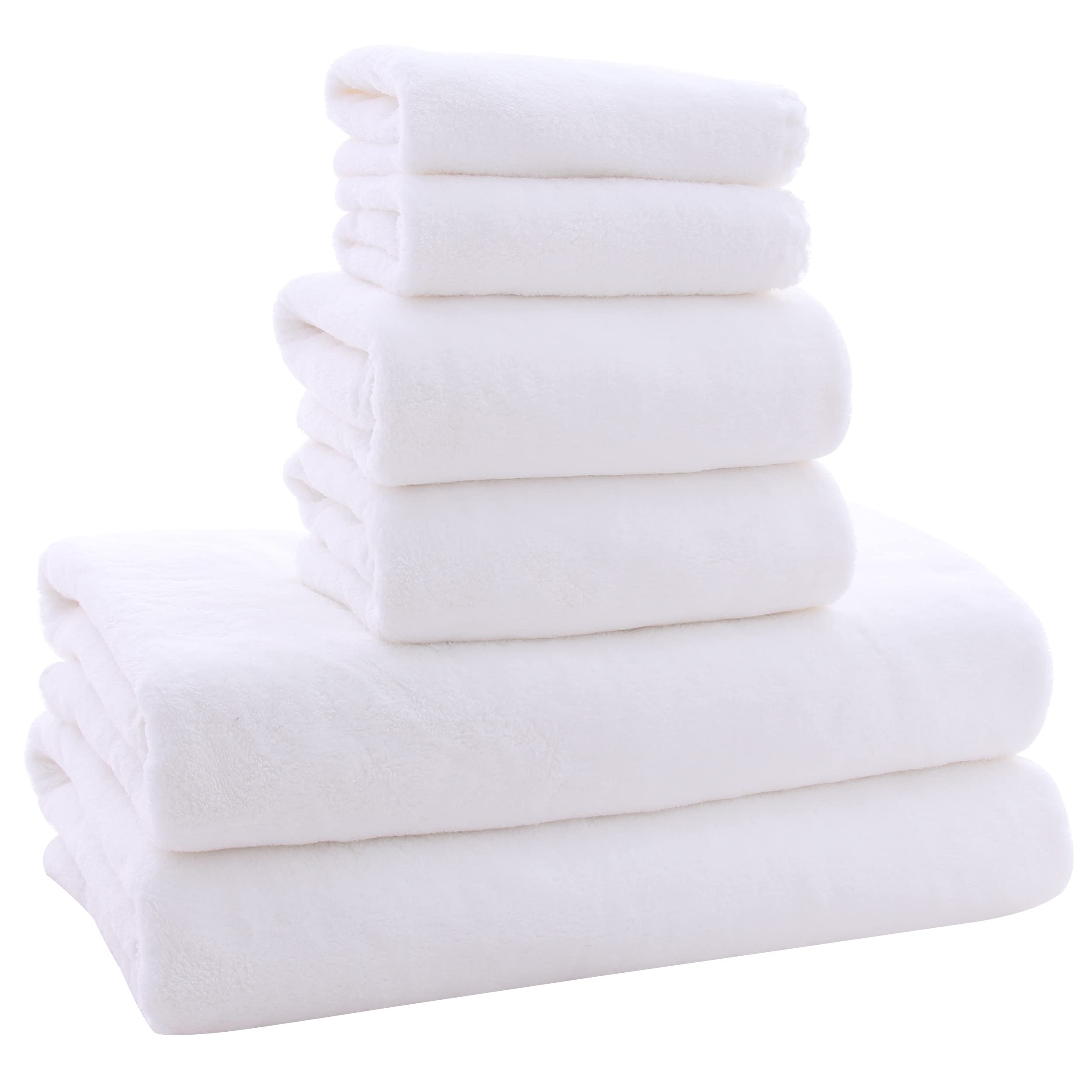 Ultra Soft Towel Set - Quick Drying - 2 Bath Towels 2 Hand Towels 2 Washcloths - Microfiber Coral Velvet Highly Absorbent Towel (6 Pcs)