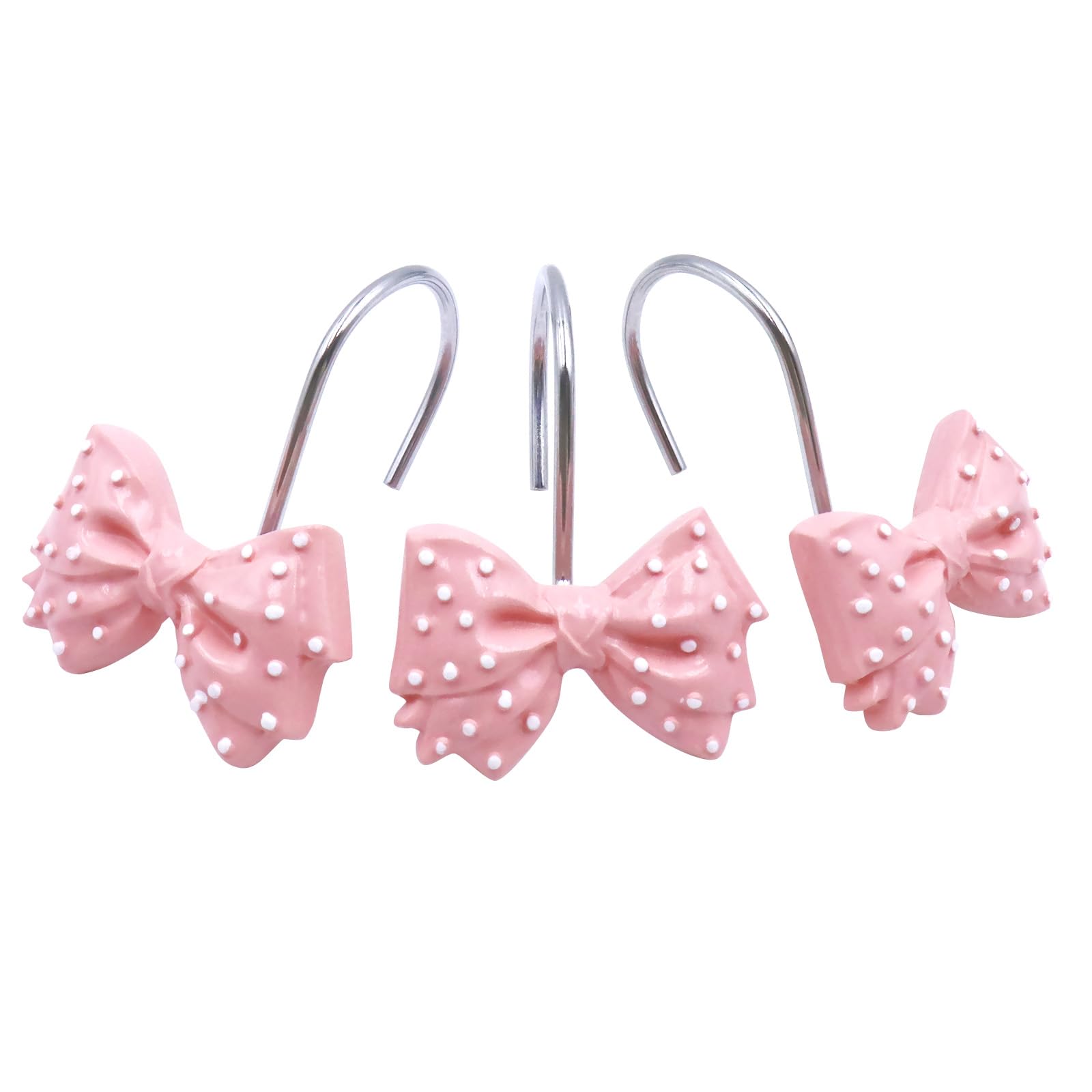 Decorative l Cute Bow Knot Polka Dots Shower Curtain Rings Decor Resin 12 Pcs