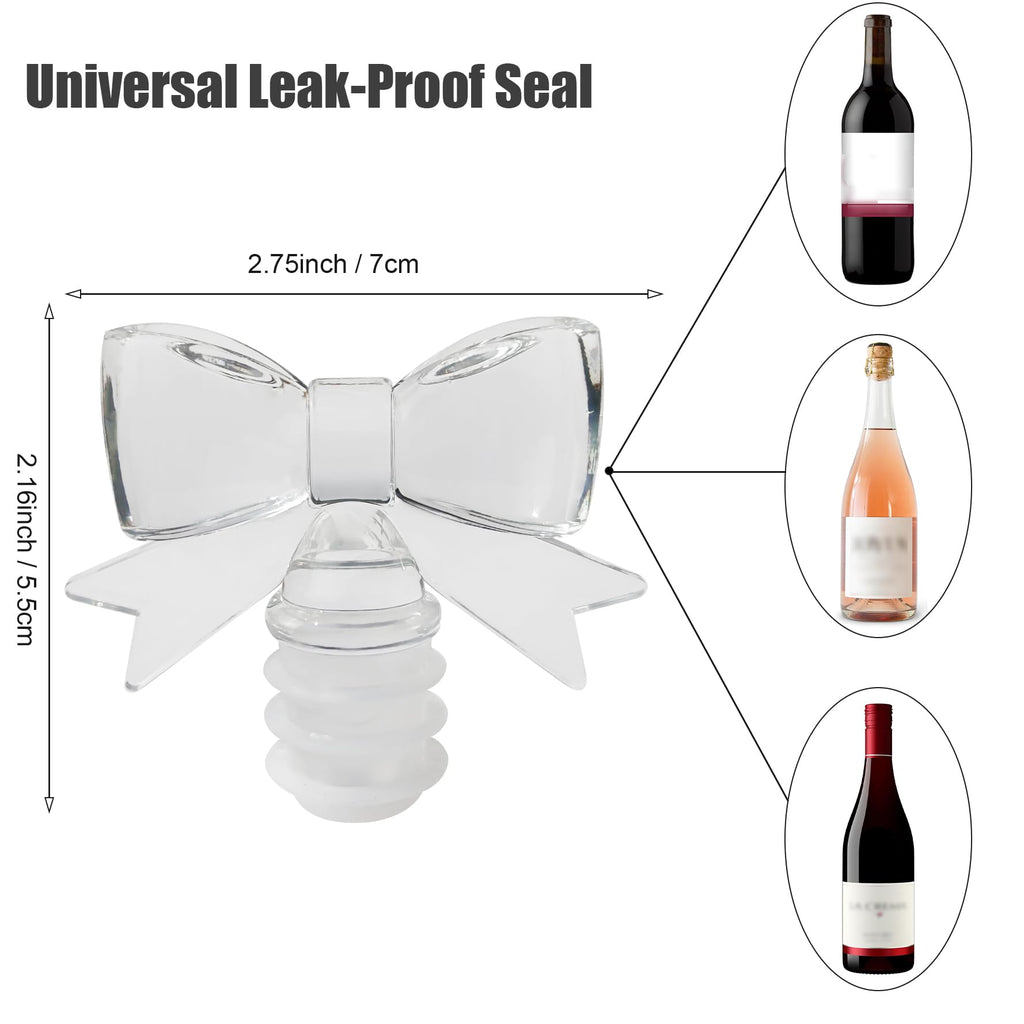 Cute Bowknot Wine Bottle Stoppers - Food-Safe Silicone & Acrylic Resin, Leakproof Seal