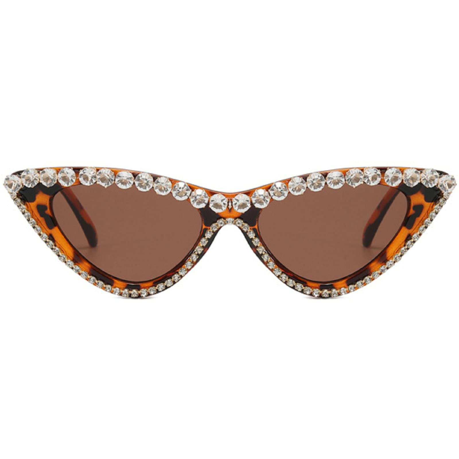 Coquette Bling Sunglasses Crystal Rhinestone Shades Retro Half Rim Women Cat Eyewear