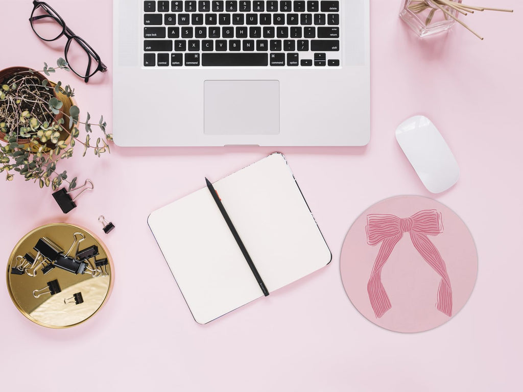 Coquette Pink Bow Mouse Pad, Non-Slip Rubber Base Mousepads for Office Desk Decor, 8.7 x 8.7 Inch