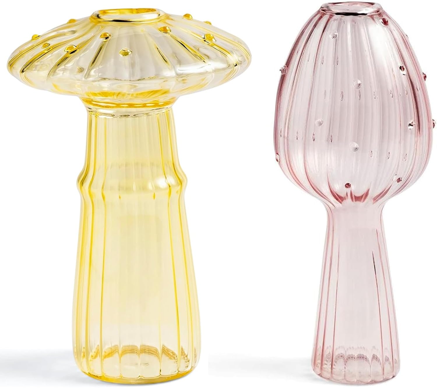 Mushroom Breeding Vases, Colorful Glass Cute Hydroponic Unique Pink and Yellow Glass Vases 2 PCS