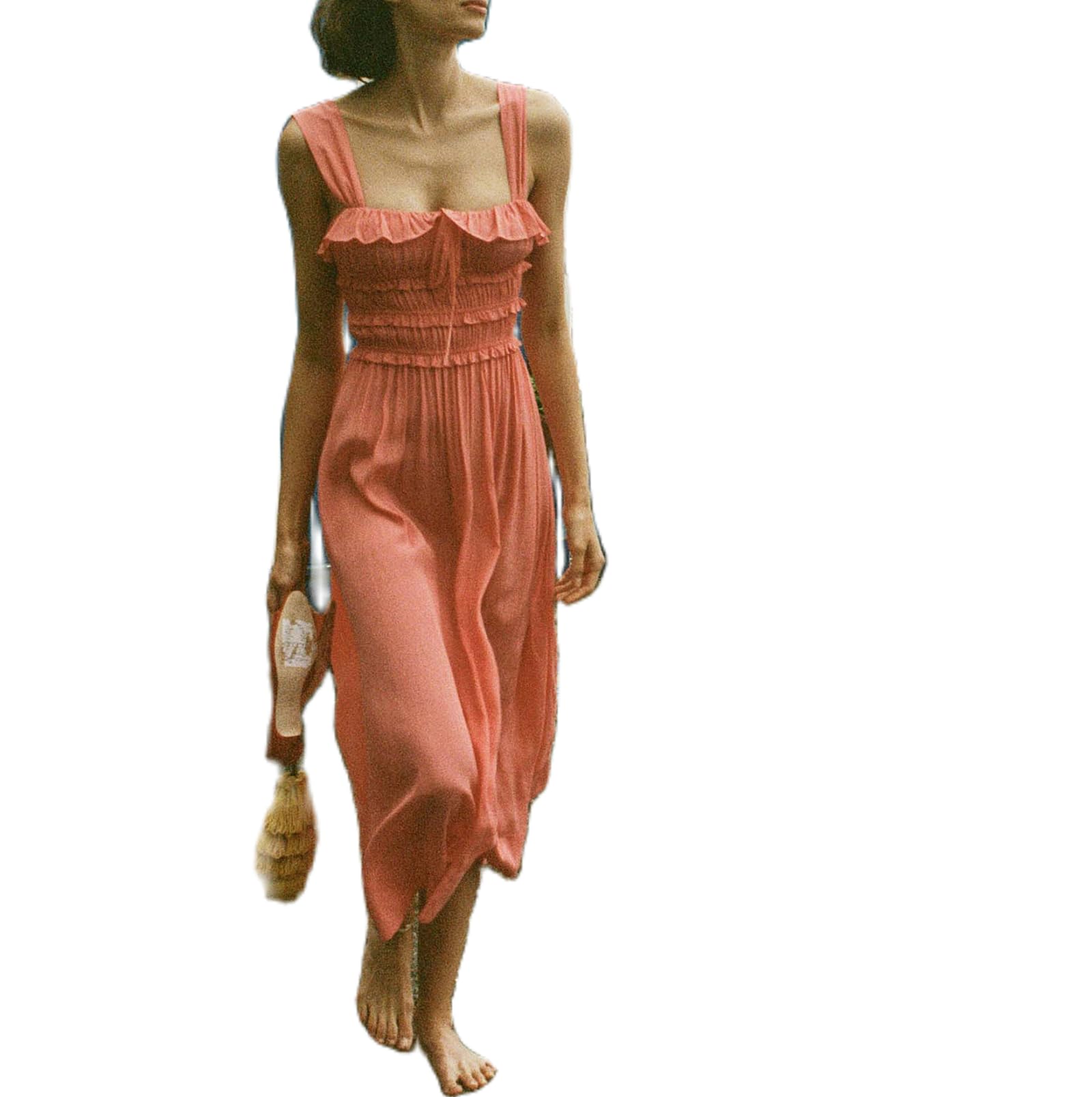 Women Y2k Bodycon Long Dress Spaghetti Strap Low Cut Dress Casual Backless Flowy Maxi Dress Sexy