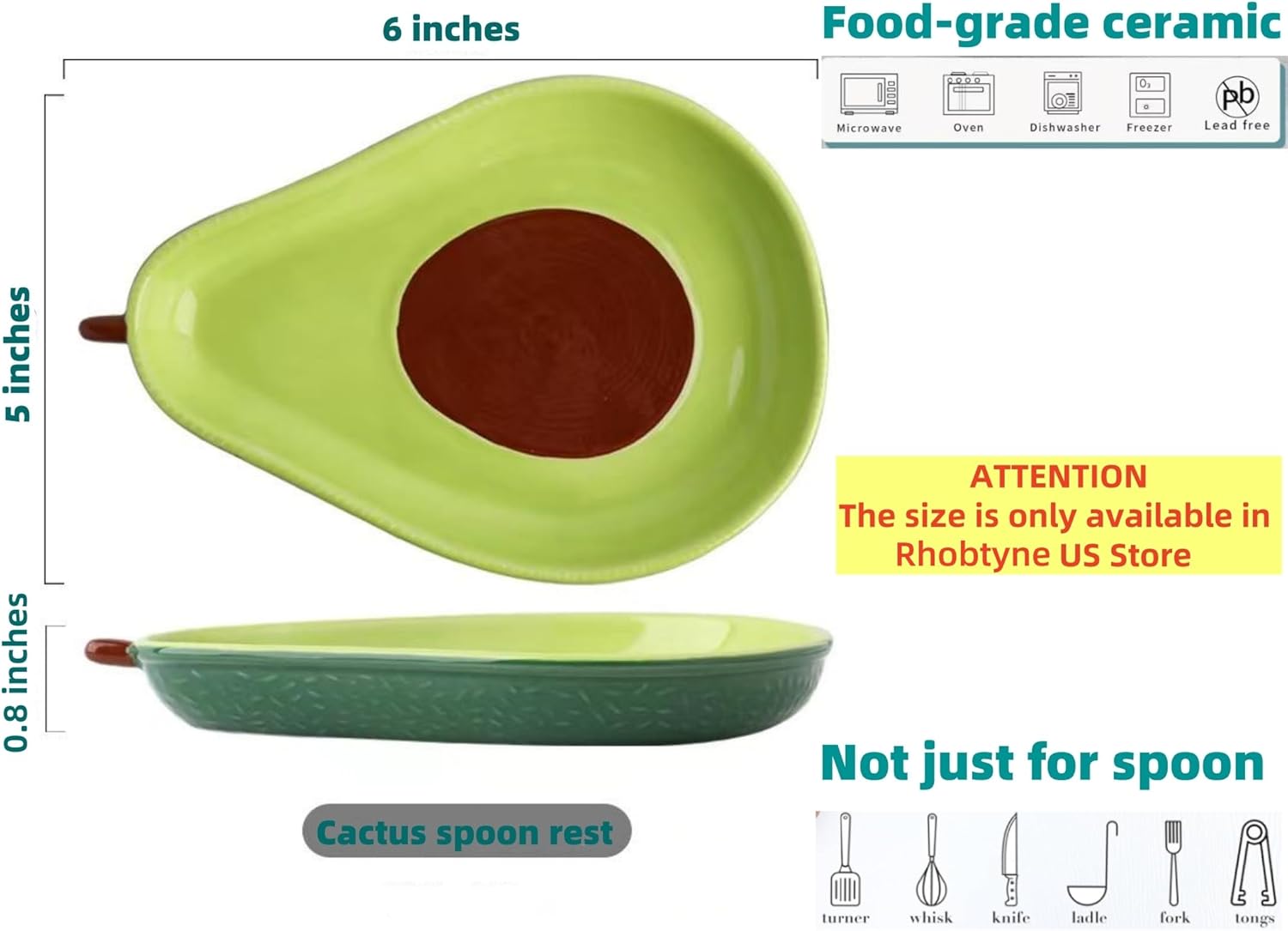 Ceramic Spoon Rest for Stove Top, Avocado Cute Spoon Rest for Kitchen Counter, Cooking Spoon Holder for Kitchen Counter, Utensil Rest