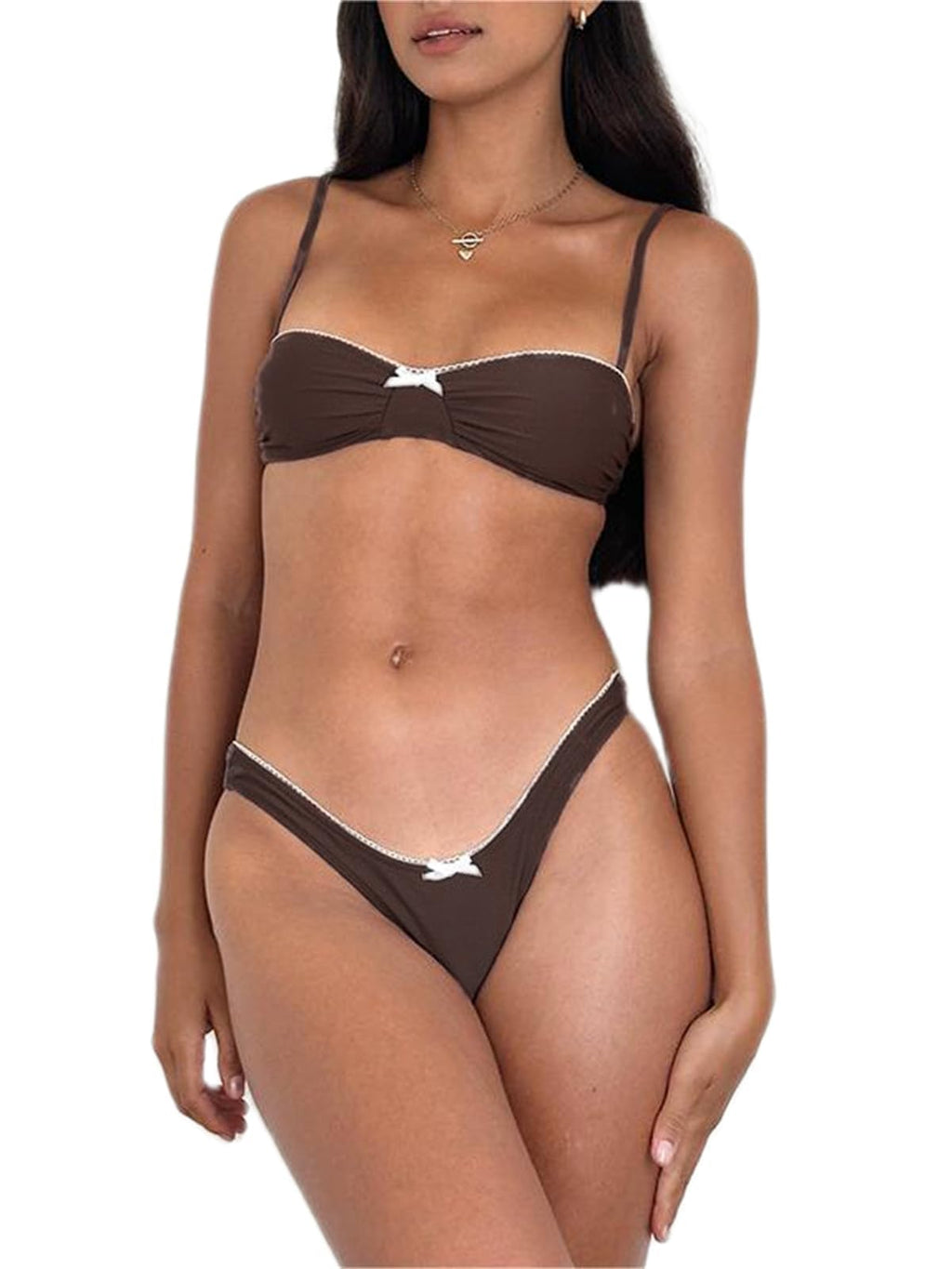 Women Y2k Bikinis Sets Coquette Aesthetic Bows Halter Tie Up Bikini Top High Cut Elastic Waist Bikini Bottom