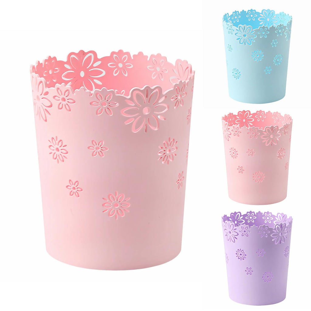 Mini Wastebasket Small Trashcan Room Decor Hollow Flower Shape Plastic Lidless Round Garbage Container Bin for Bathroom, Kitchen, Bedroom, Home Office, College Dormitory