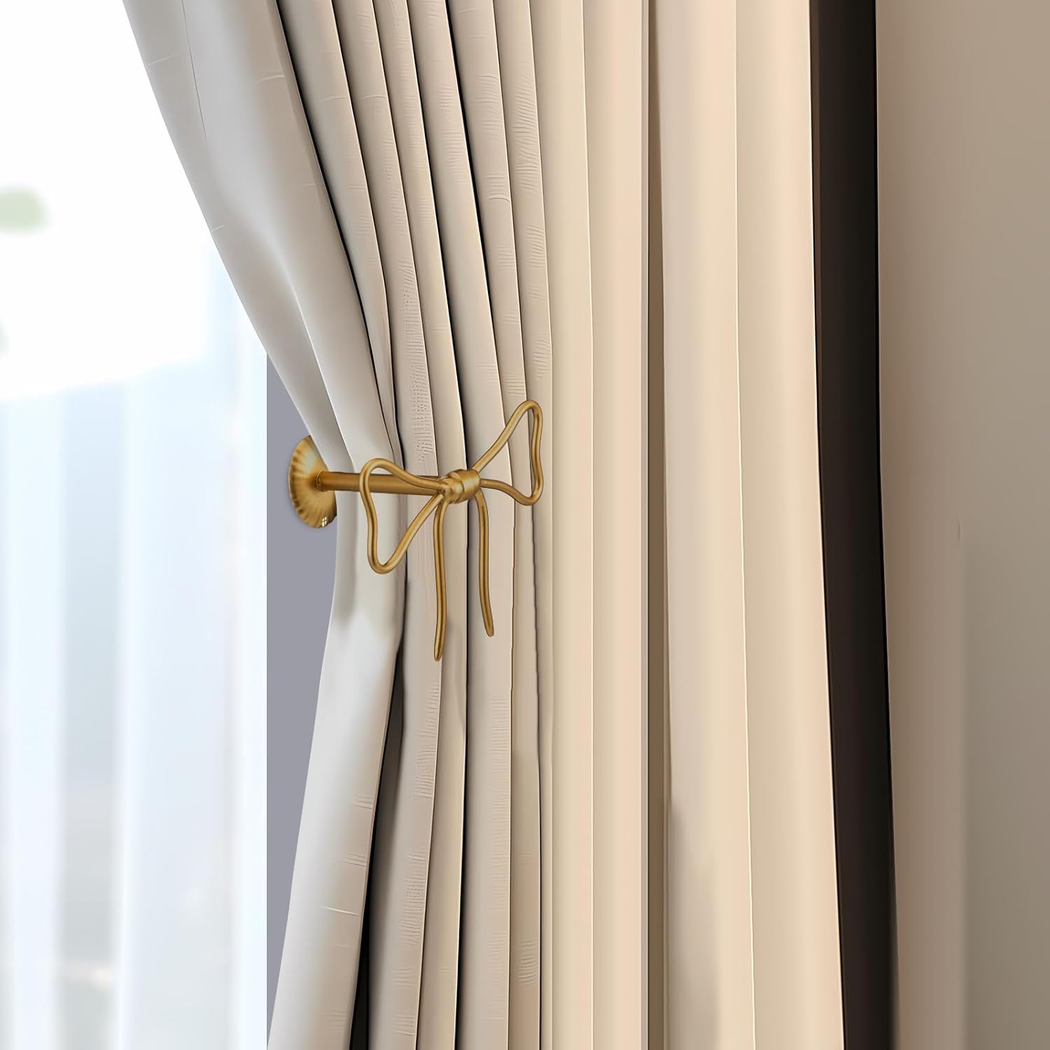 Curtain 2 Pcs Bow Holdbacks Gold Metal Curtain Tiebacks Wall Mounted Bow Wall Hooks Pull Back Hooks Decoration