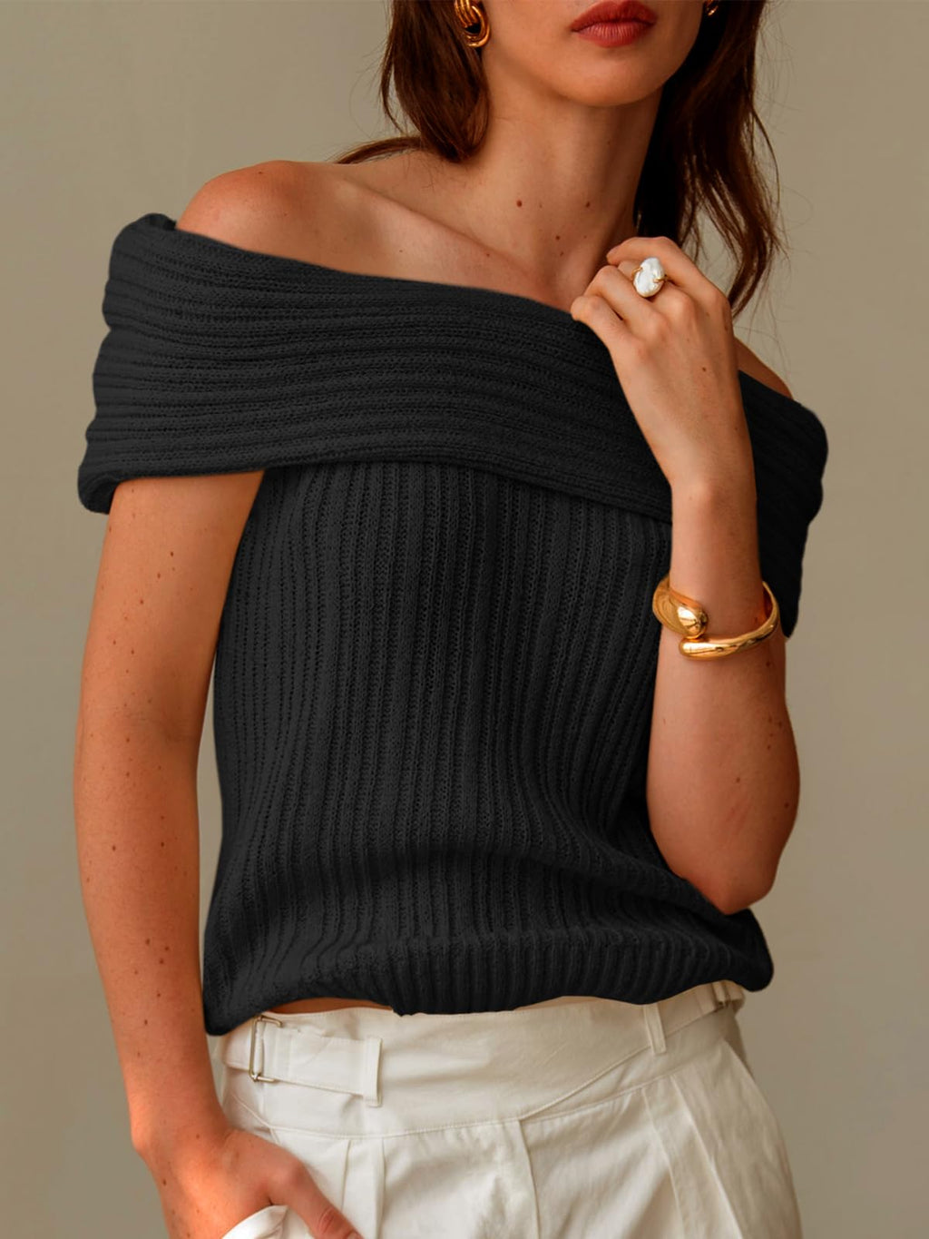 Womens Off The Shoulder Sweater Tops Summer Sleeveless Strapless Ribbed Sexy Pullover Shirts