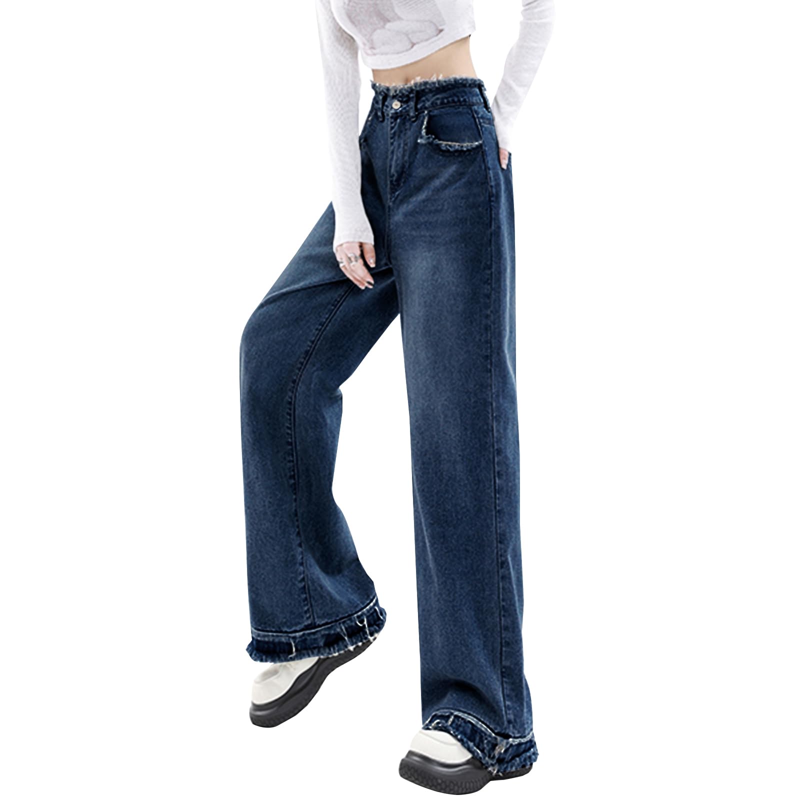 Y2K High-Waisted Baggy Jeans â€?Stretch Wide-Leg Denim