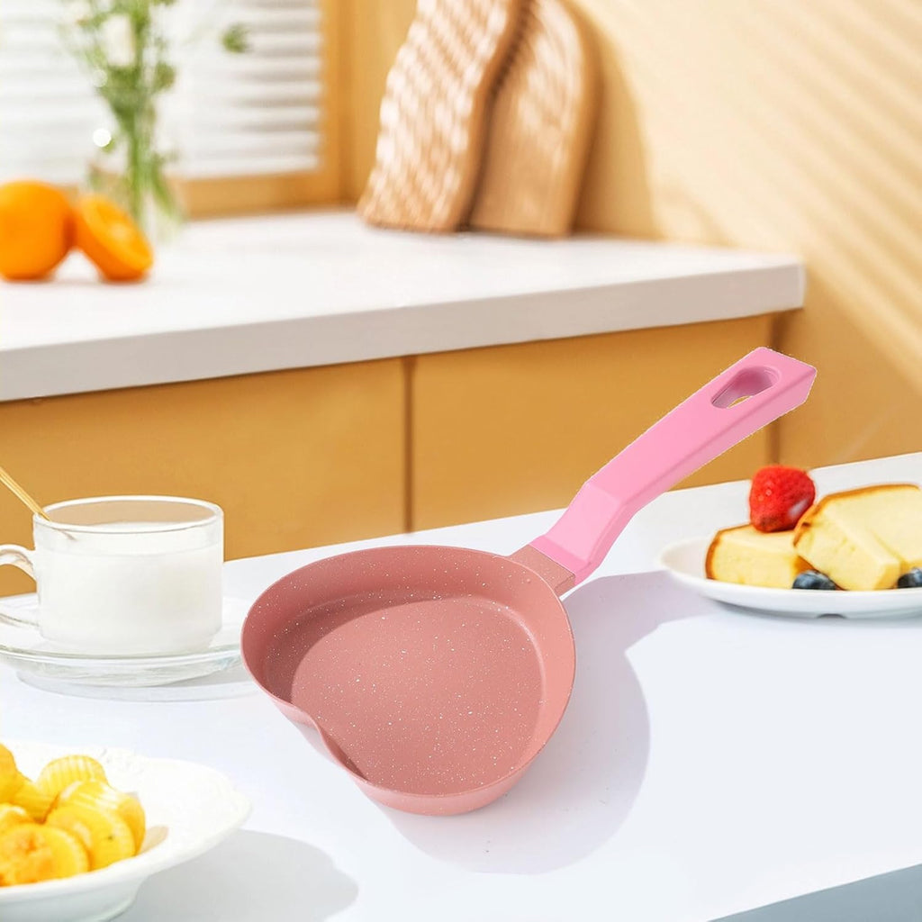 Pink Mini Nonstick Small Frying Pan with Unique Heart-shaped with Granite Coating, Multi-functional Frying Pan for Cooking
