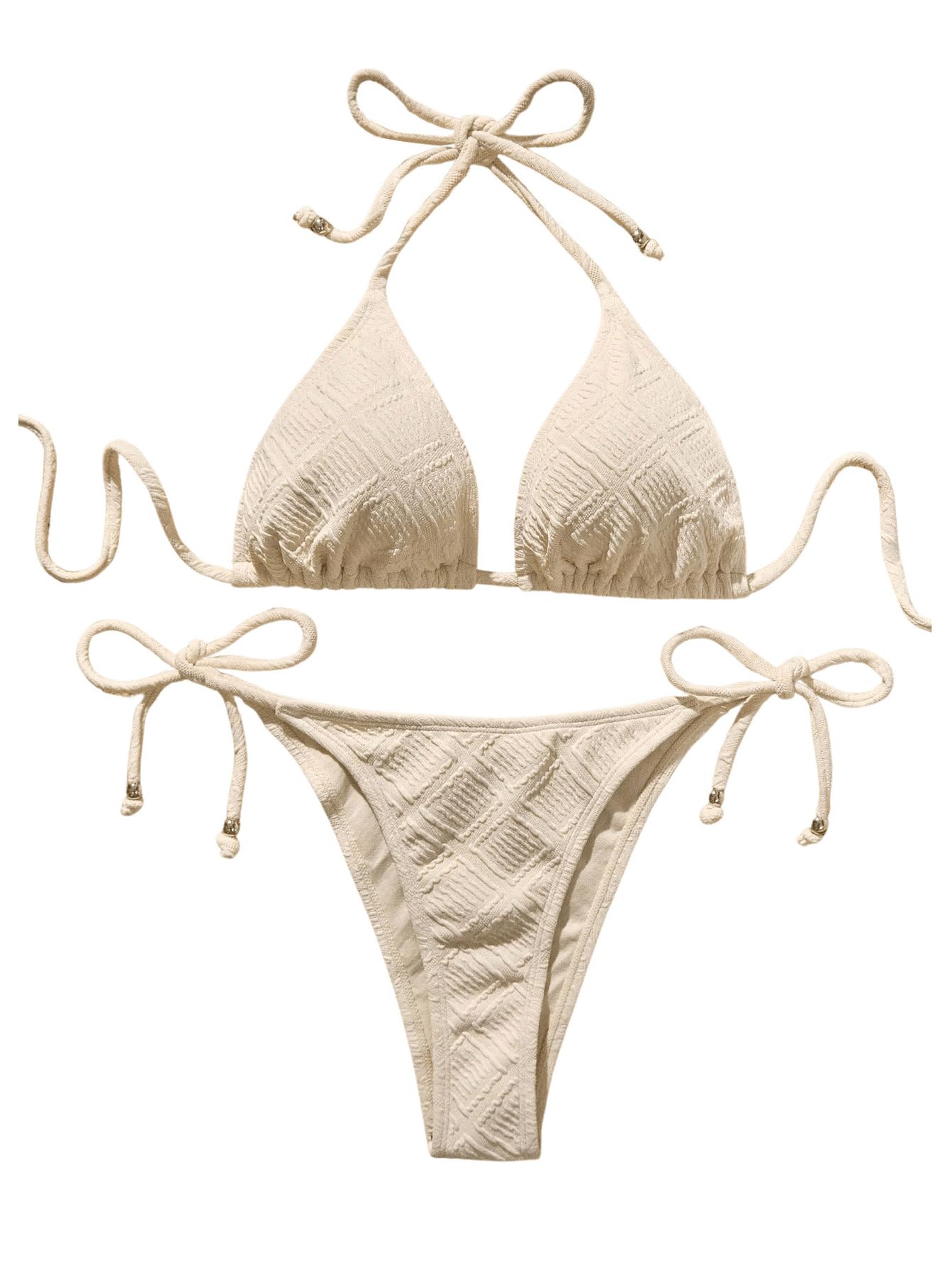 Women's Textured Triangle Bikini Two Piece Swimsuit Thong Bikini Set High Cut Bathing Suits