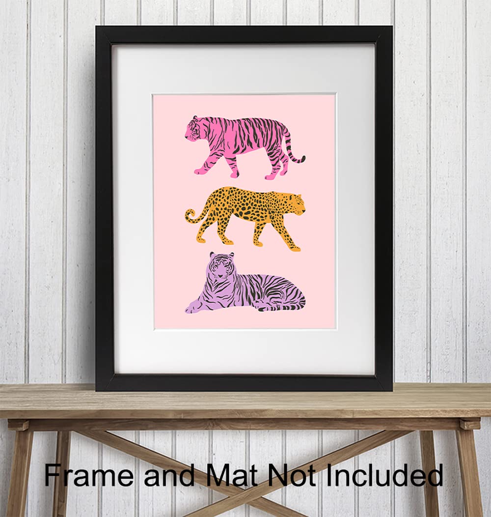 UNFRAMED Aesthetic Minimalist Mid-century Modern Cheetah Print Wall Art & Decor - Leopard Tiger Wall Decor - Art - Pink Preppy Room Decor Poster - 8x10