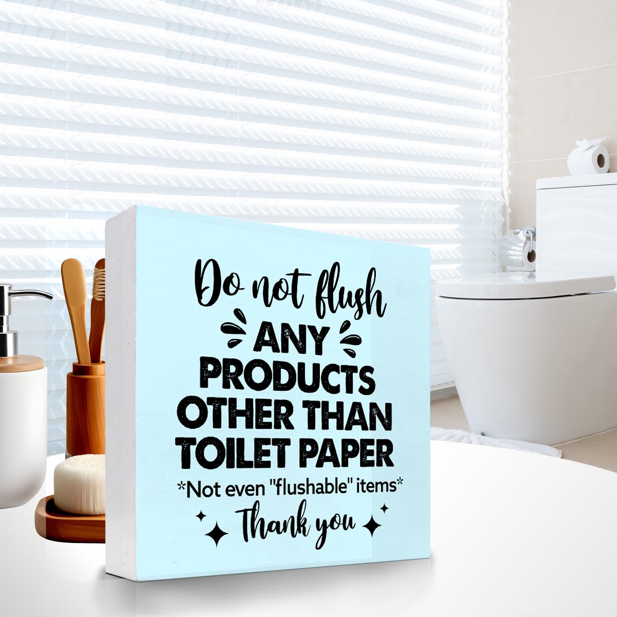 Do Not Flush Any Products Other Than Toilet Paper Wooden Box Sign - Bathroom Reminder Funny Quote Pink