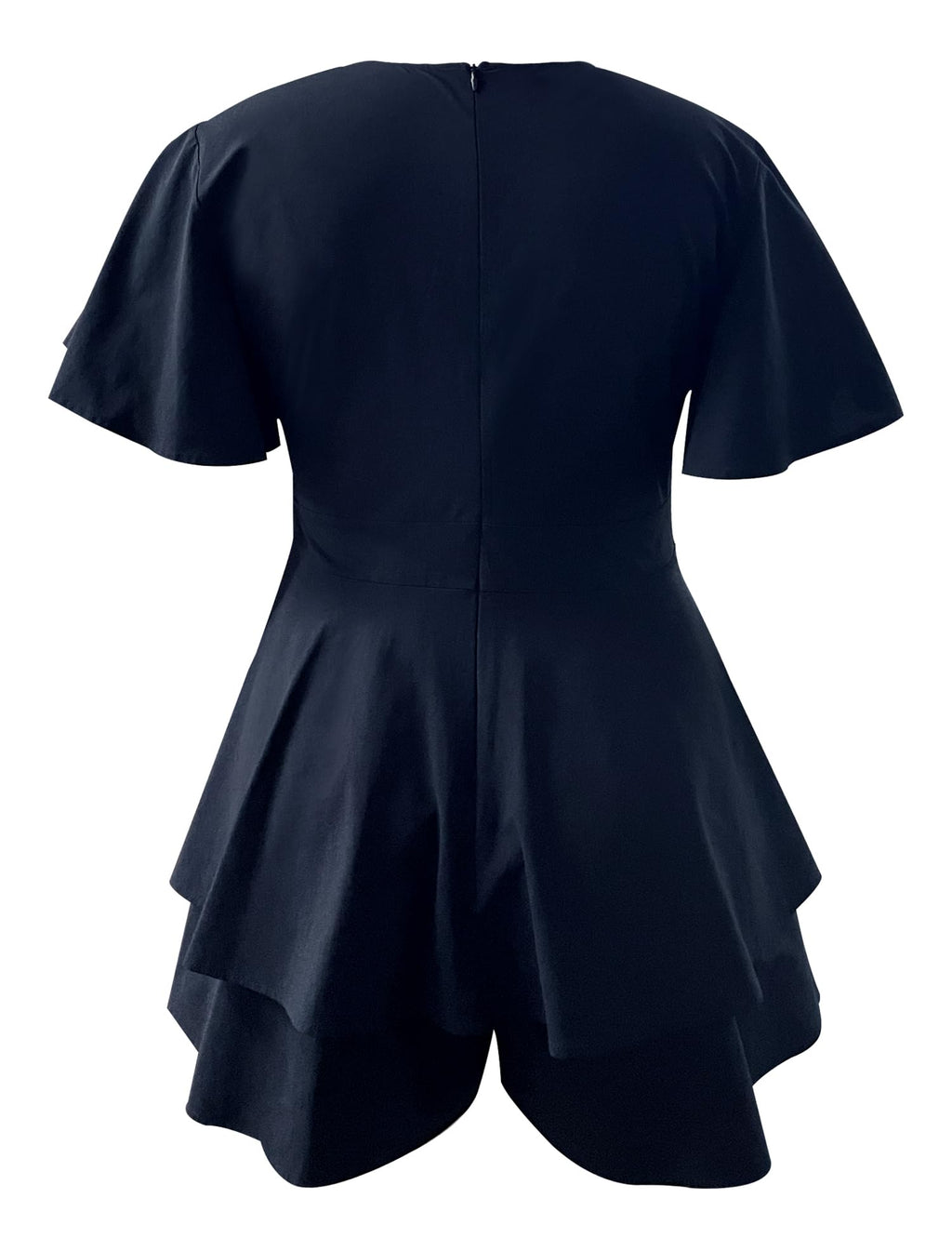 Women's Floral Rompers Jumpsuits V Neck Short Baggy Sleeve Waist Tie Double Layer Ruffle Hem Romper