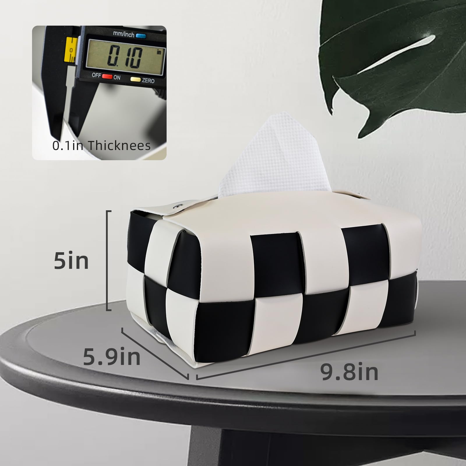 PU Leather Tissue Box Holder with Metal Buckle, Checkered Tissue Box, Decorative Organizer