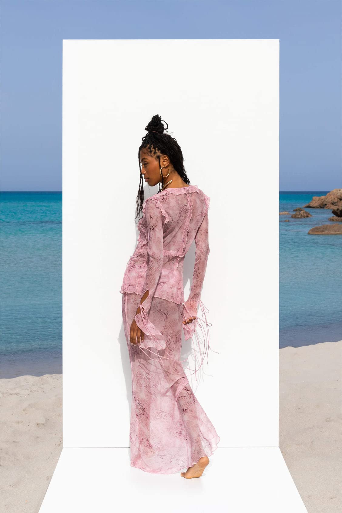 Women Sexy Y2K Maxi Skirt Set Strapless Bodycon Lace Tube Top See Through 2 Piece Outfits Summer Party Wear Dress