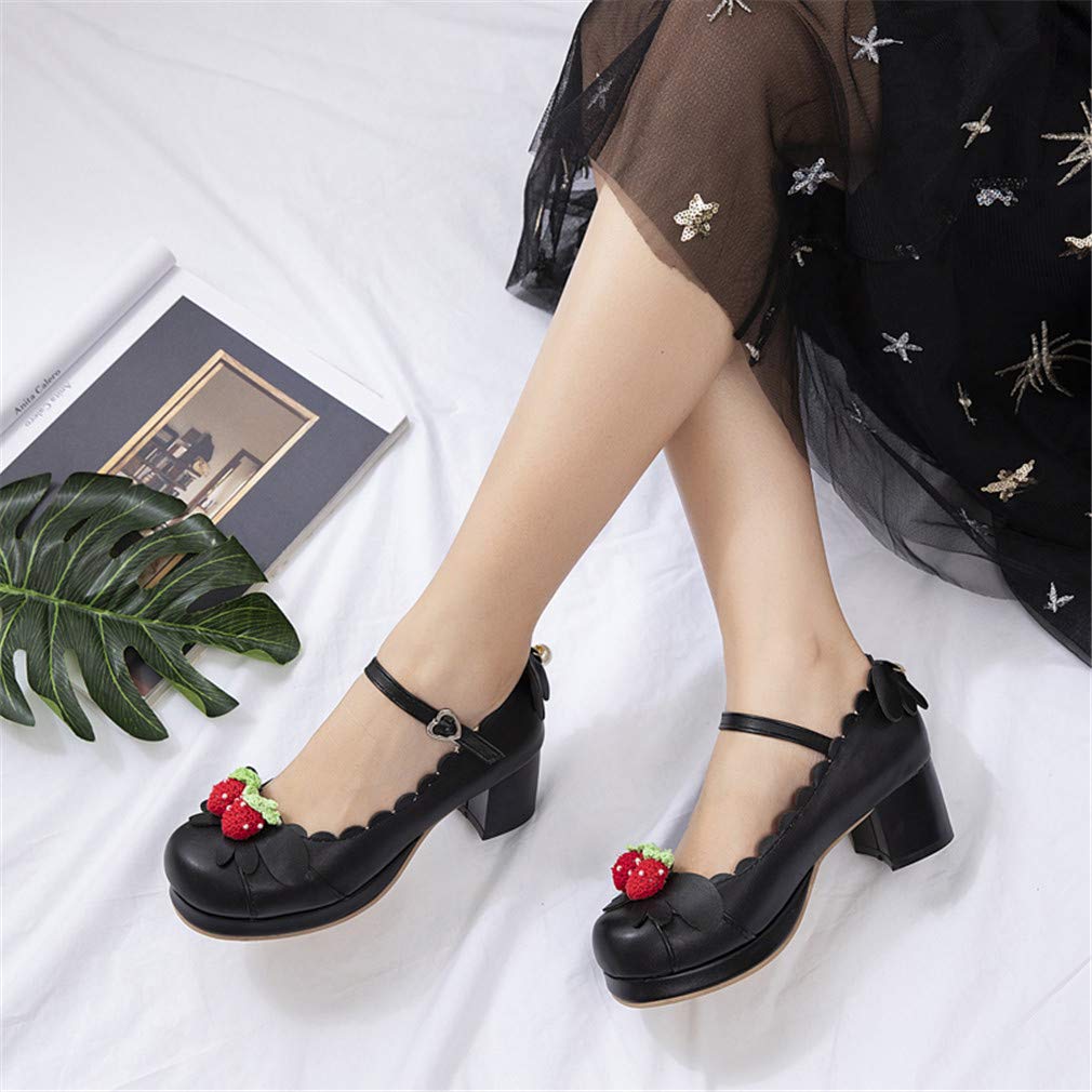 Women's Cute Lolita Cosplay Shoes Mid Chunky Heel Mary Jane Pumps