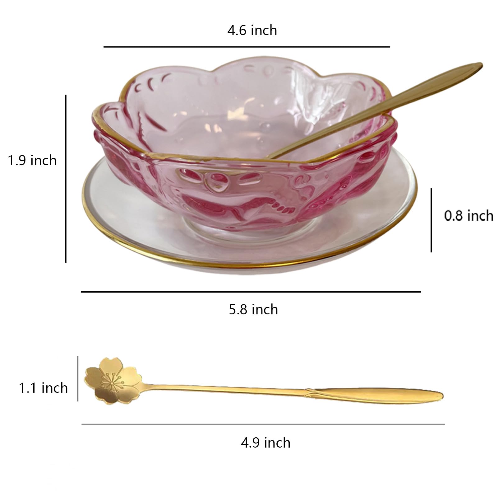Gold Edged Glass Cutlery Set, Including Glass Bowl, Glass Plate And Spoon