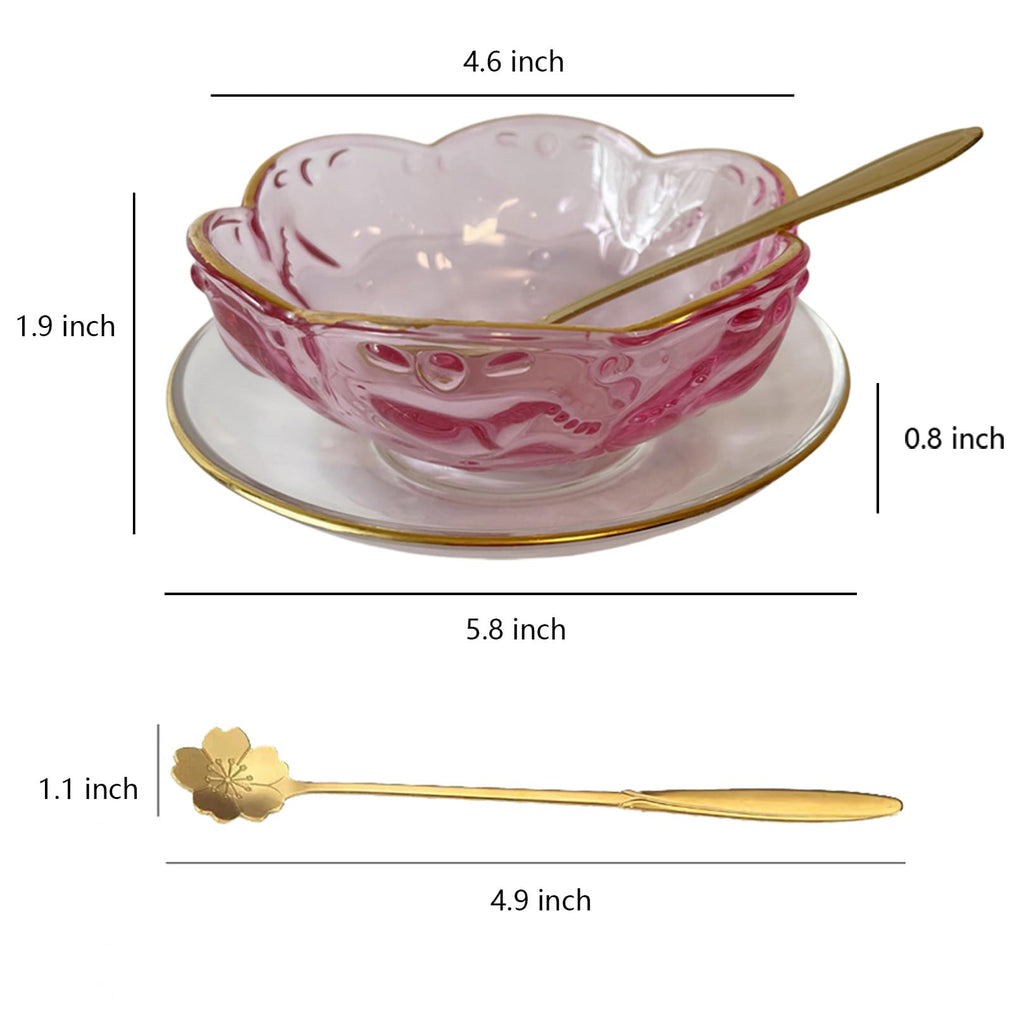 Gold Edged Glass Cutlery Set, Including Glass Bowl, Glass Plate And Spoon