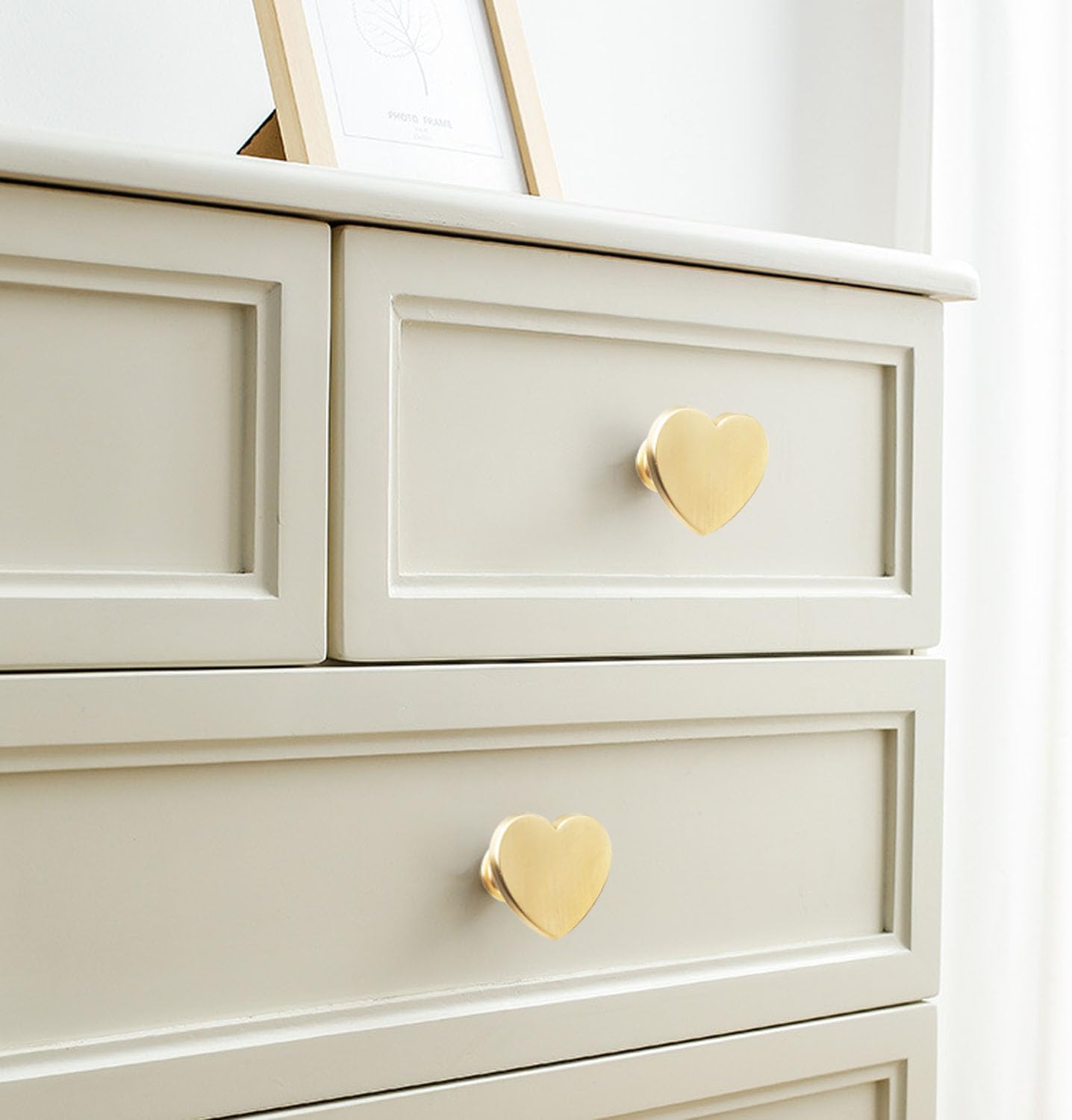 Brass 6 Pcs Drawer Knobs Drawer Pulls Handles Heart-Shaped Gold Cabinet knobs, Suitable for Bathroom Drawer Kitchen Door Pulls Handles Heart-Shaped Handles