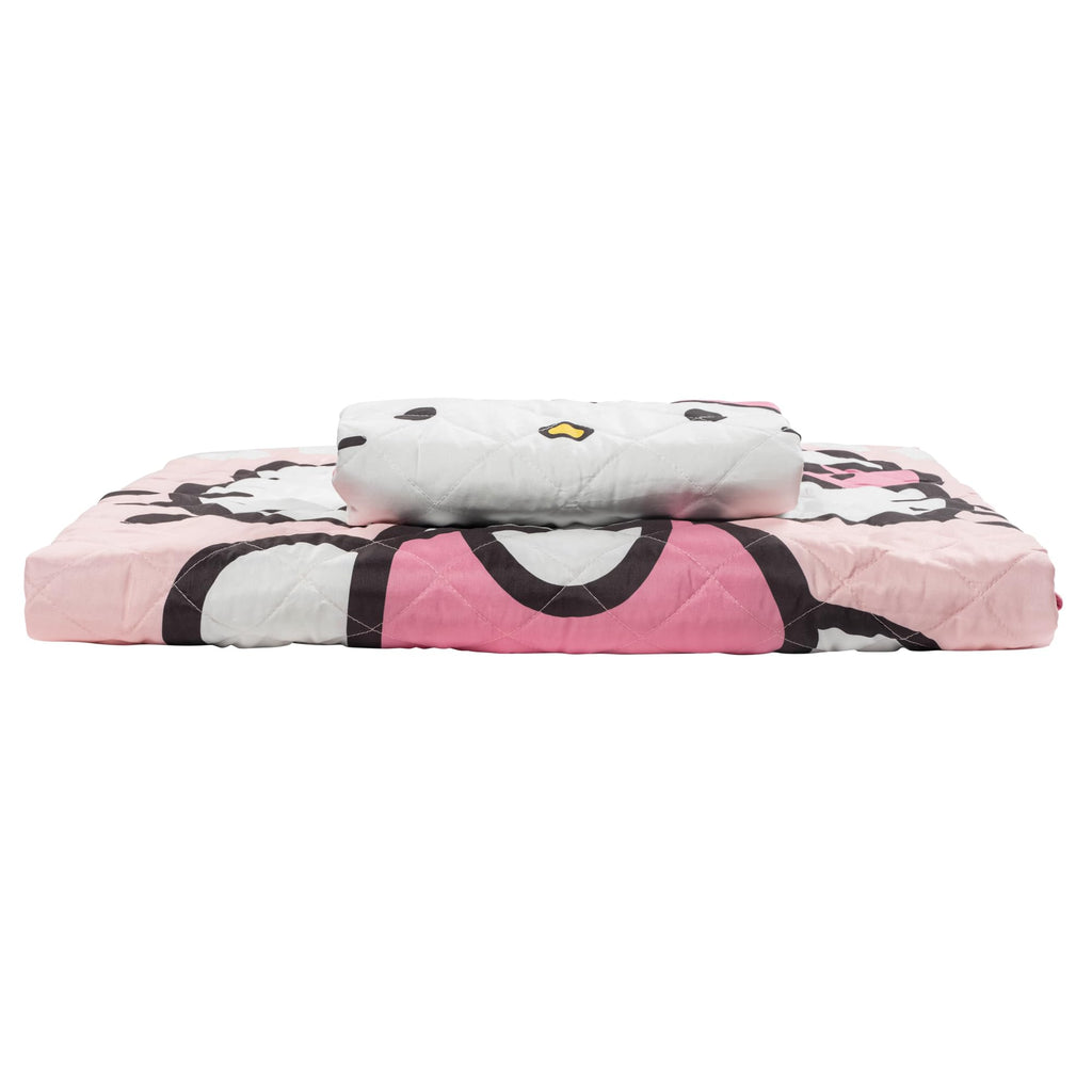 Hello Kitty Pink Stripes & Hearts Quilt & Sham Set - Super Soft Lightweight Bedspread Set