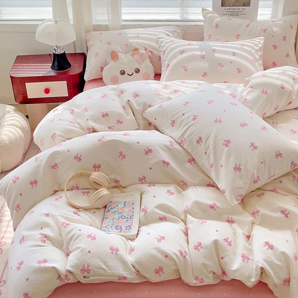 Duvet Cover Printed Bedding Set 3Pcs Girls Kawaii Pattern Comforter Cover with Zipper Closure Soft Breathable Microfiber