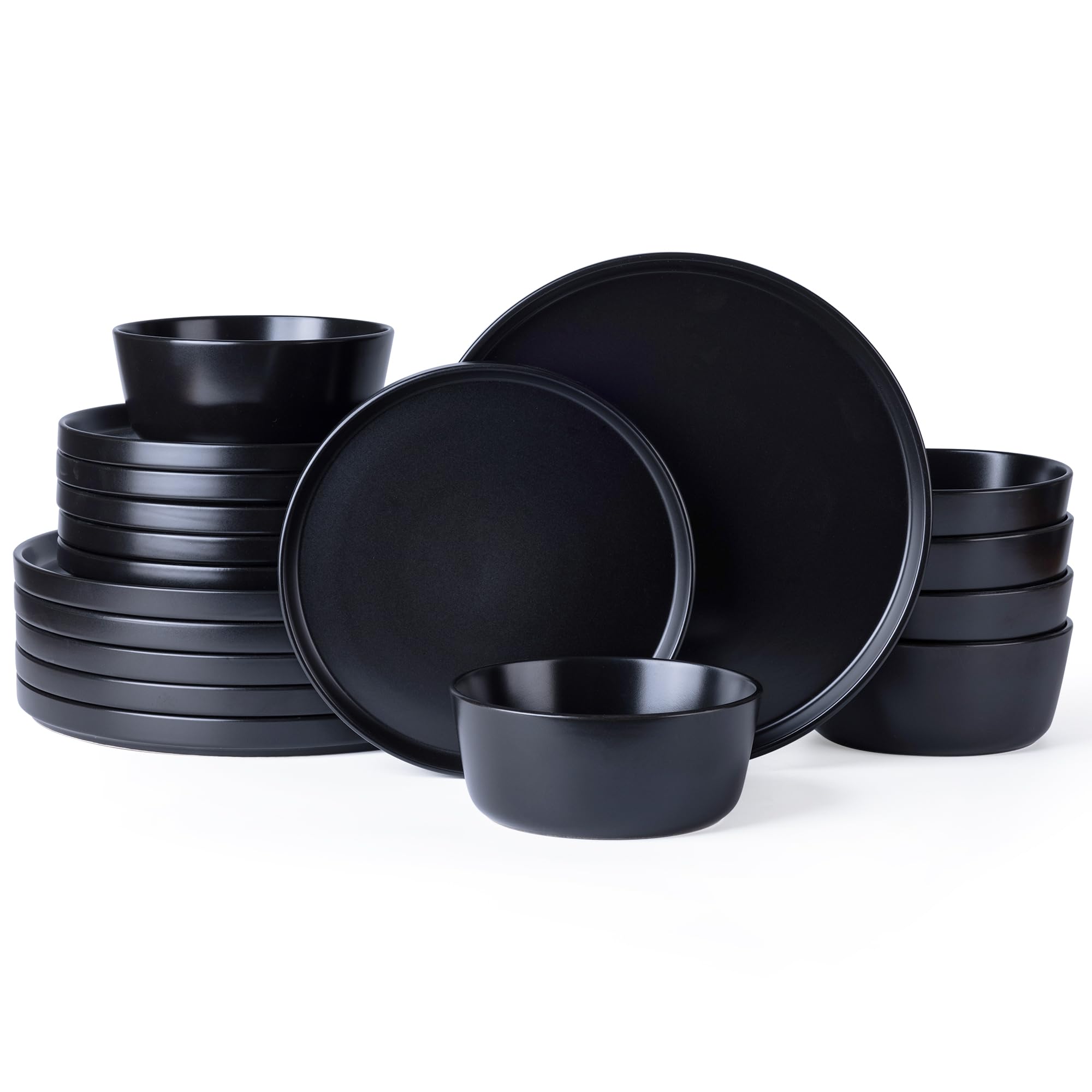 Ceramic Dinnerware Sets for 4, Modern Flat Stoneware Plates and Bowls Sets,Chip and Crack Resistant | Dishwasher & Microwave Safe Dishes Set, Scratch Resistant- Service for 4 (12pc)