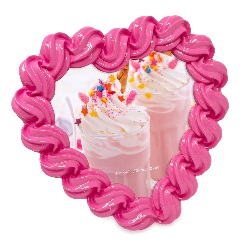 Glossy Frosting Heart-shaped Picture Frame with Easel & Hook for Tabletop & Wall Display, Decorative Art Design