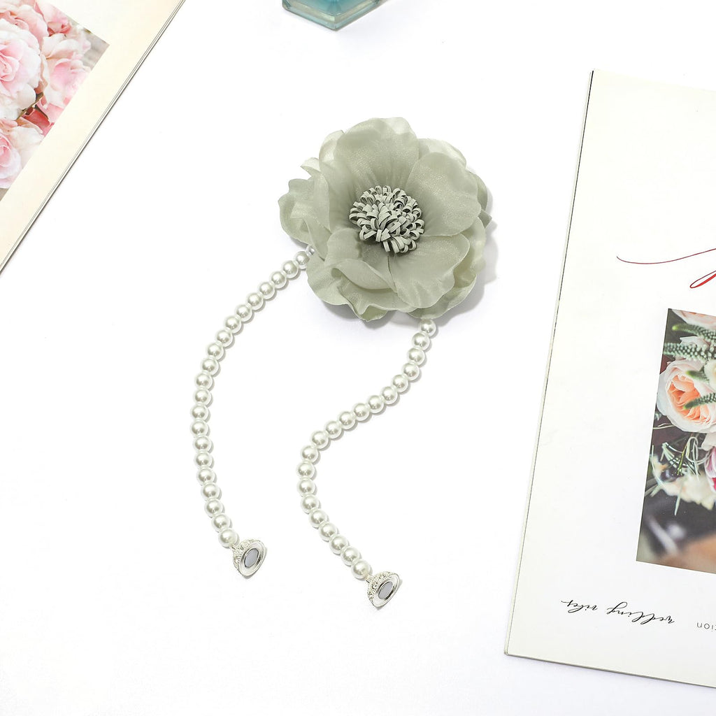 Elegant Pearl Magnetic Curtain Tieback with Handmade Flower Decorative Drapery Holdbacks Rope Holder