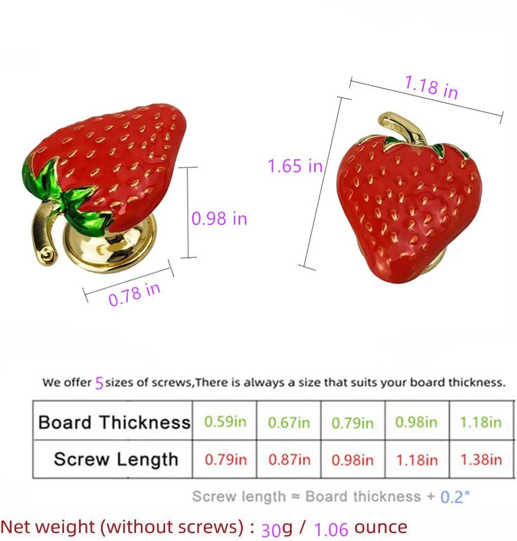 Fruit Red Strawberry Shape Metal knobs Cabinet Drawer Knob Pull Handle, Furniture Decorative Wardrobe Closet Cupboard Dresser Handles