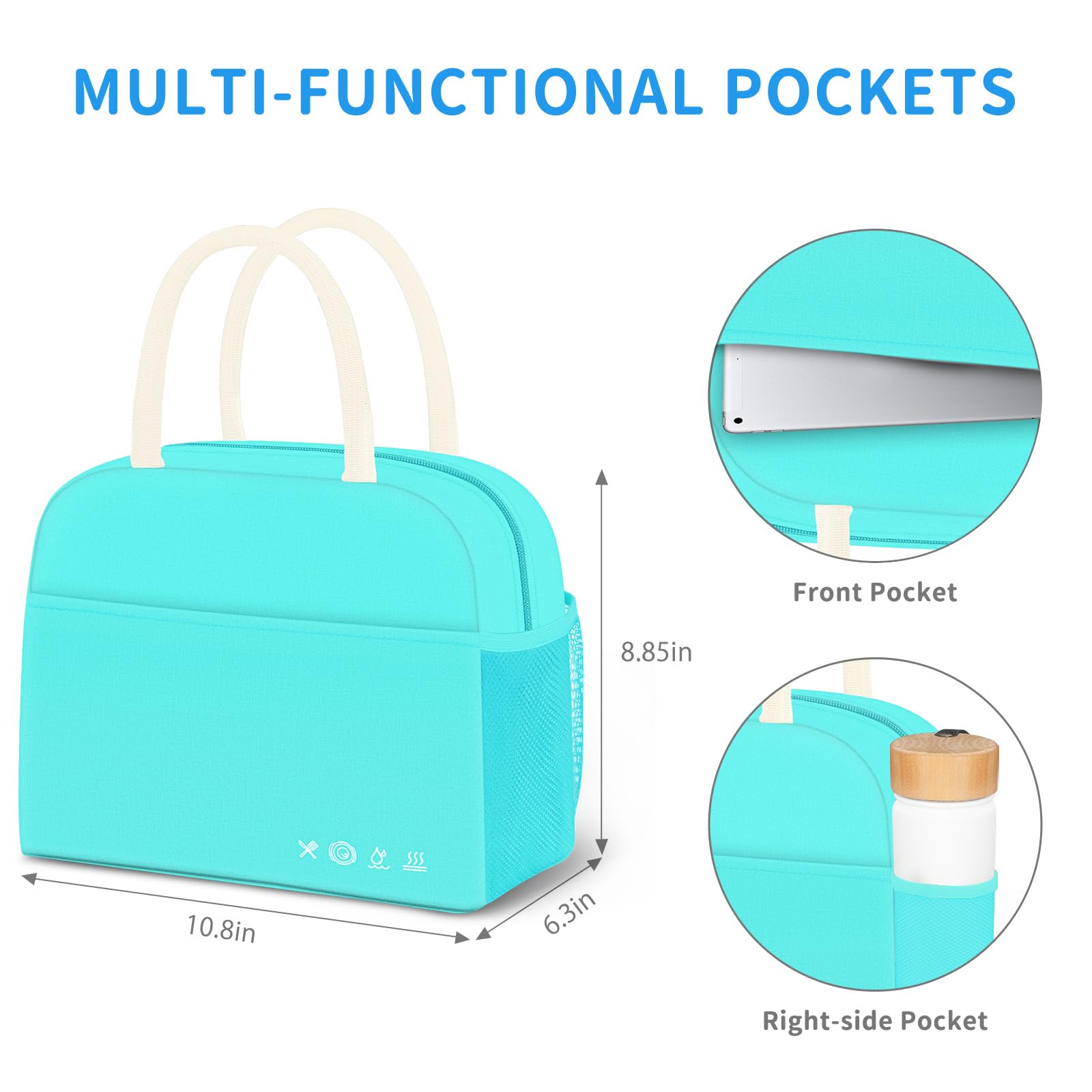 Reusable Insulated Lunch Tote Bag,Leakproof Food Handbags Case High Capacity
