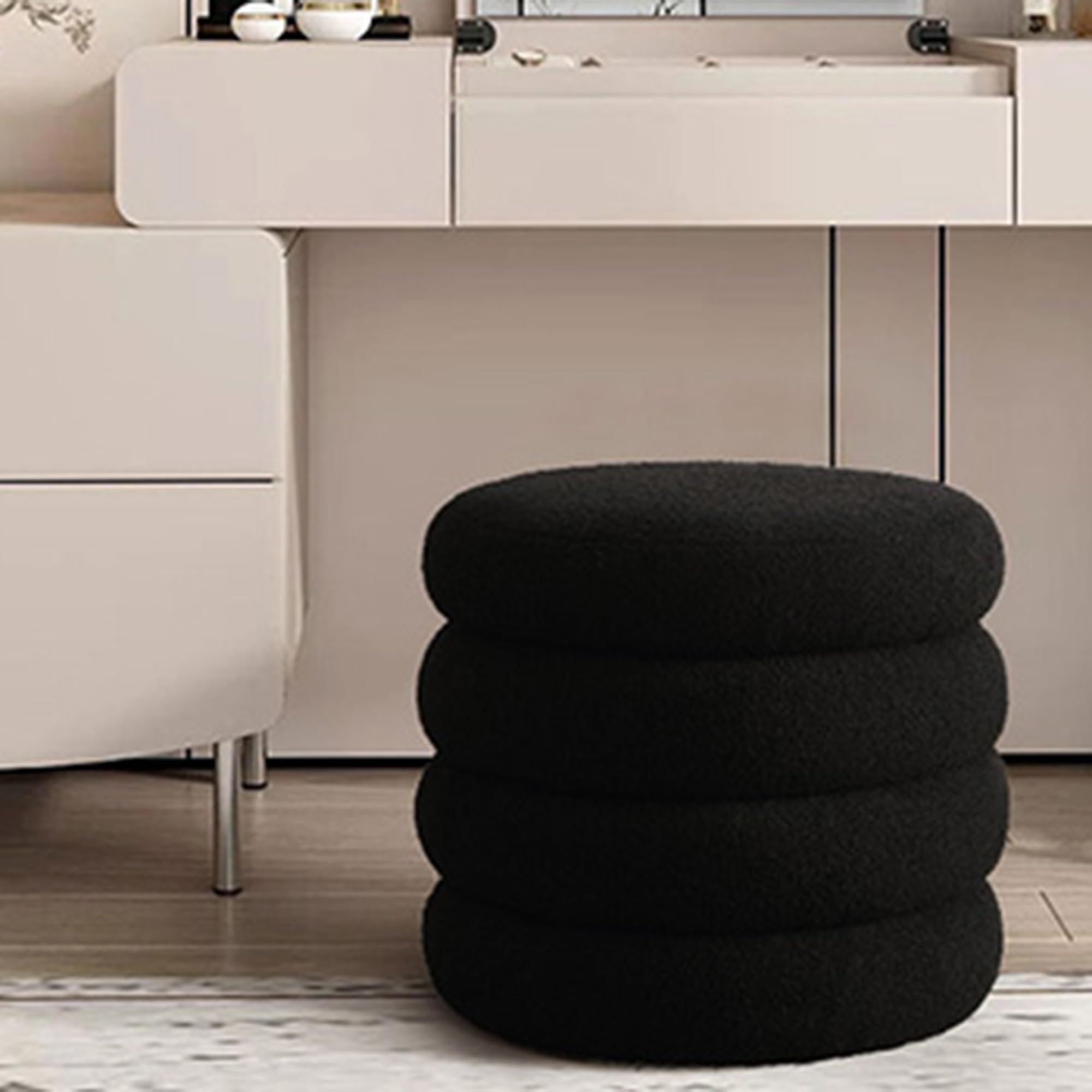 Storage Ottoman Round, Ottoman with Storage, Sherpa Ottoman Storage, (18 Inches x 16 Inches) Set of 2