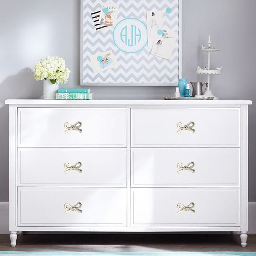 Set of 6 Metal Door Knobs - Decorative Door Knobs Bow Tie Handle with Screw | Cupboard Drawer Wardrobe Pulls (2.25" x 1.25" x 1.1") Gold