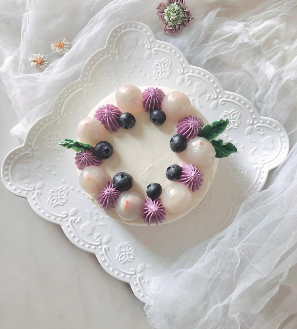 Elegant Square Embossed Lace Plate Bone China Dessert Plate Ceramic Plate Afternoon Tea