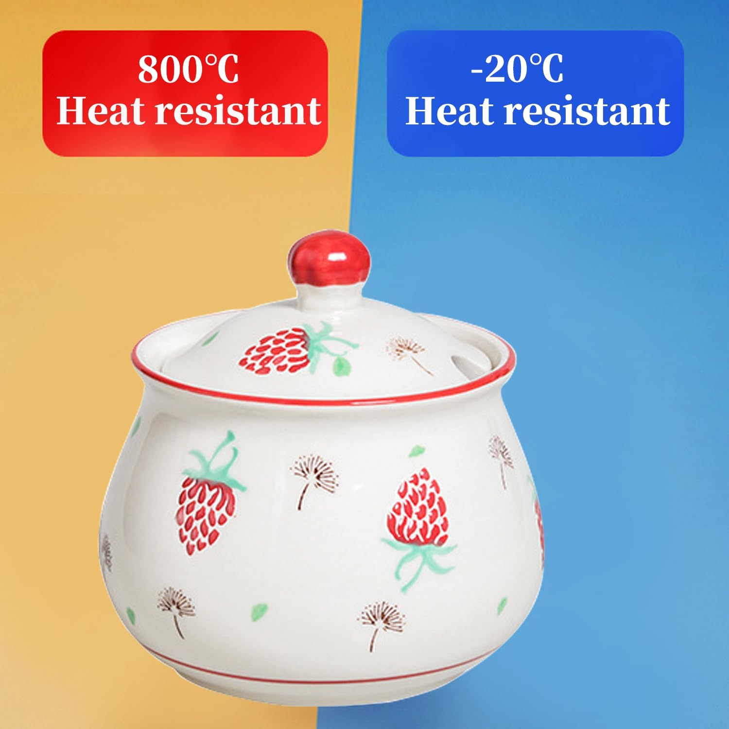 Red Strawberry Ceramic Condiment Jars with Lids and Spoons, 3 Piece Porcelain Seasoning Jar Set Container Pot with Serving Tray