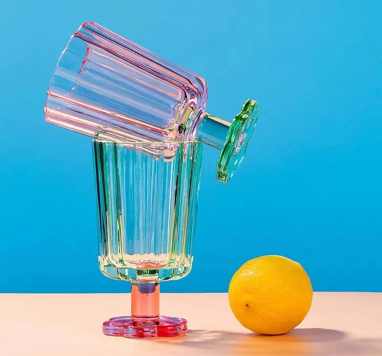 Flower Petal Style Glass Ripple Drinking Glasses Set of 2