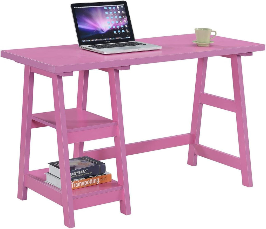 Pink Trestle Desk With Shelves, 47"