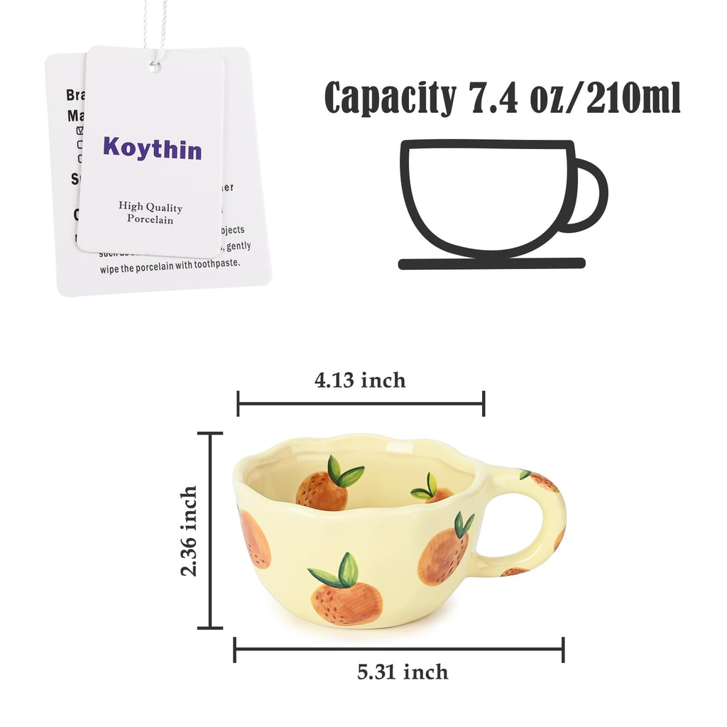 Ceramic Coffee Mug, Cute Floral Fruit Cup, Couple Mugs 8.5 oz/250 ml