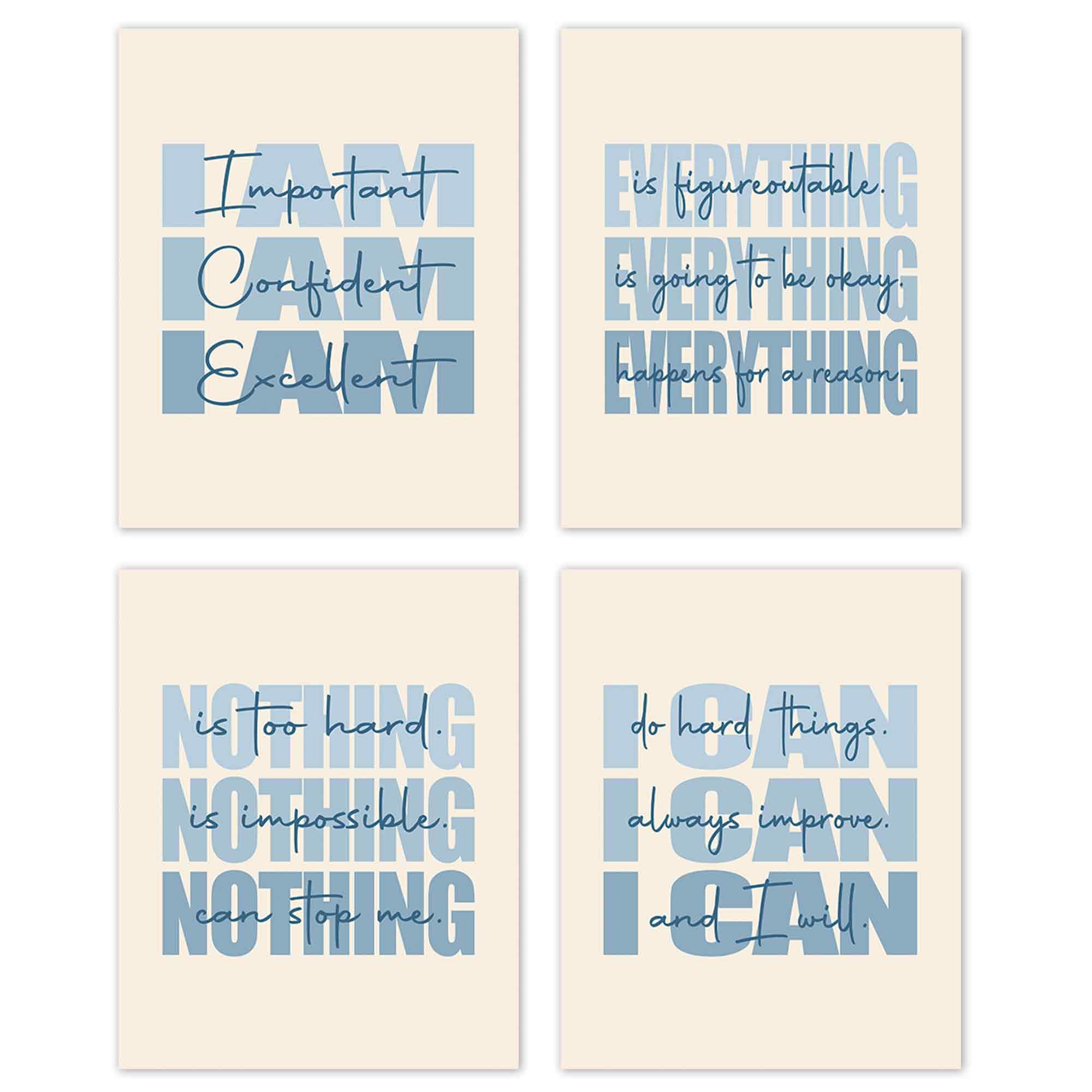 Set of 4 Inspirational Posters â€?Motivational Wall Art for Teen Girls & Women (8x10)