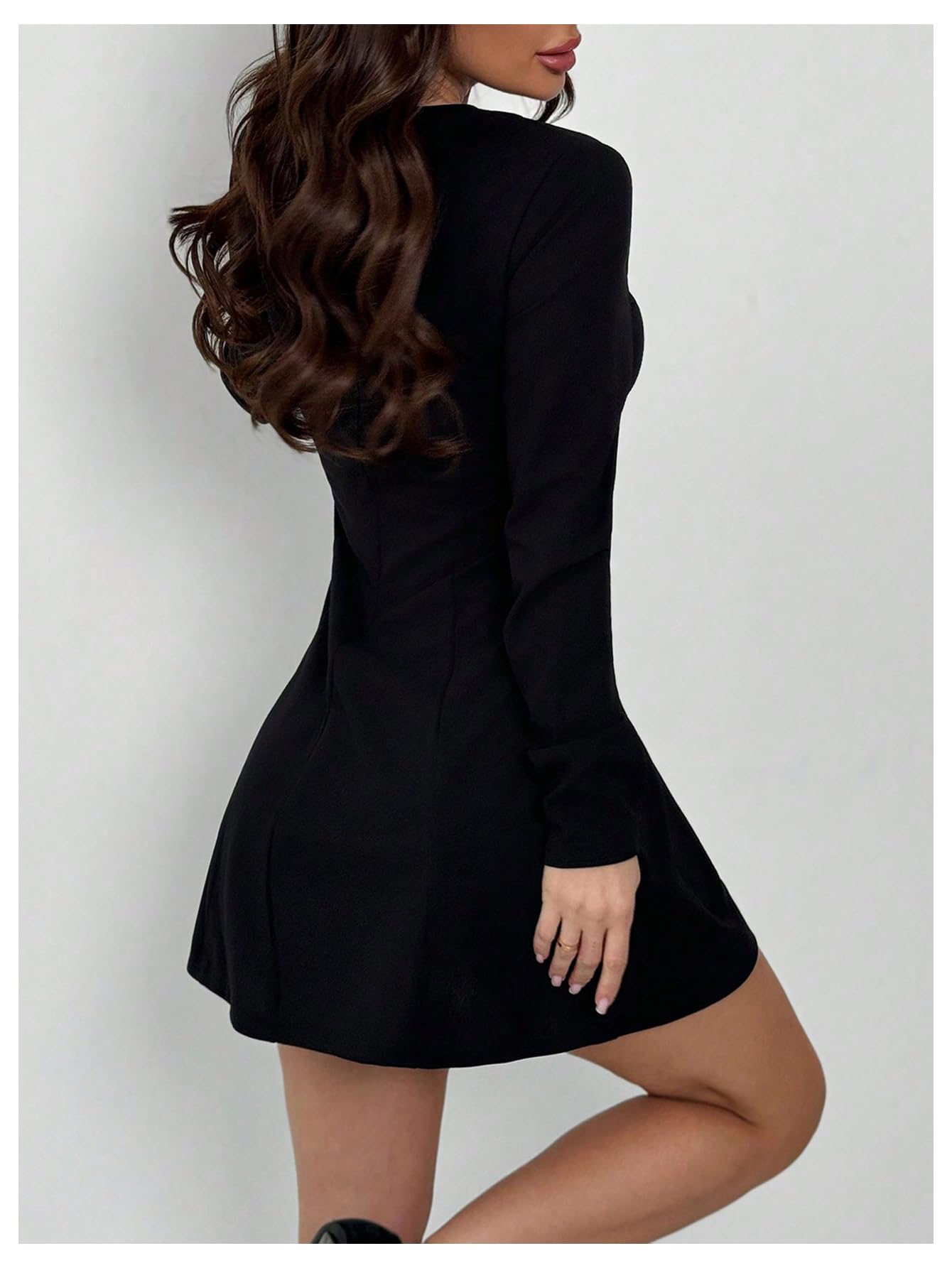 Women's 3D Floral Split Hem Dress Elegant Long Sleeve Crew Neck Flared Mini Work Office Dresses