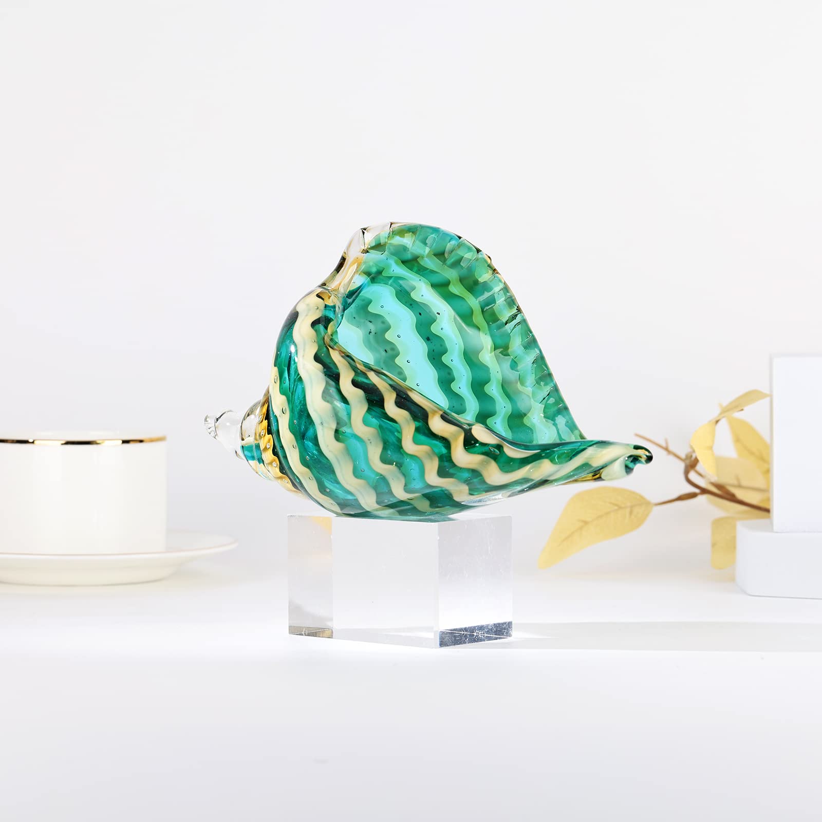 Hand Blown Glass Conch - Coastal Home Decor Conch Corners, Glass Art Conch Sculptures, Office Decor Blown Glass Art, Living Room Table Centerpieces, Bathroom Shelf Tops And Cabinet Decor
