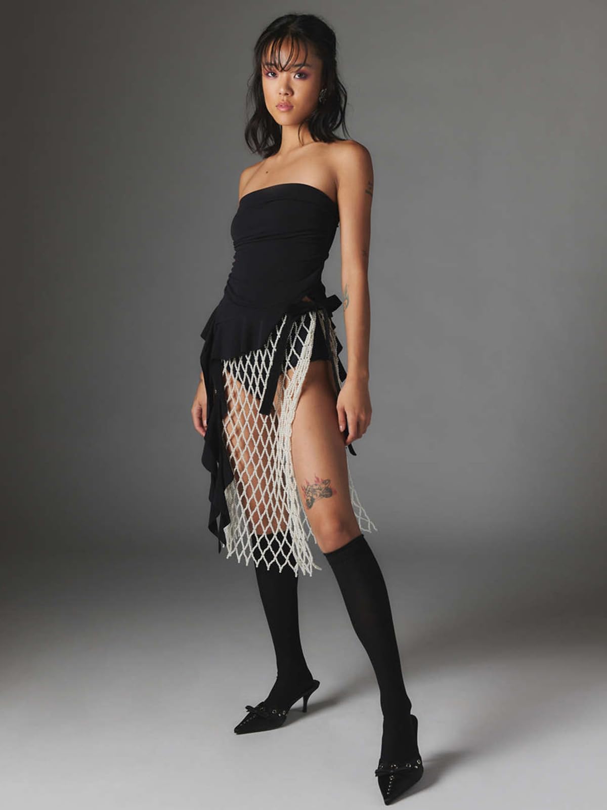 Women Strapless Tops Ruffled Asymmetrical Hem Tube Tops Ruched Bandeau Cami Tanks