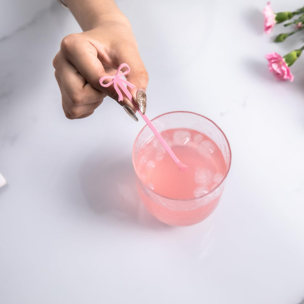 Coquette 20 pcs Bow Drink Stirrers, Acrylic Drink Stirs for Bow Themed Party Decoration