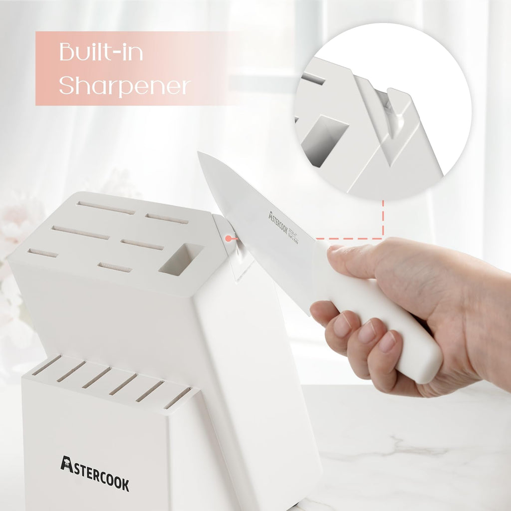 Colorful Kitchen Knives Set with Block and Sharpener Ceramic Coating 15 Pcs German Stainless Steel Knives Sharp Blade Dishwasher Safe Knife Block Set with Ergonomic Handle