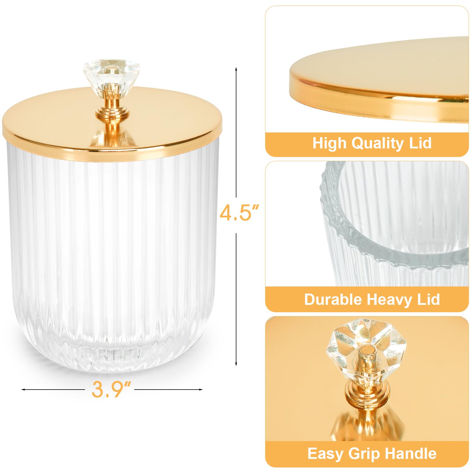 Cute Glass Apothecary Jars with Lid, Pink Cotton Ball Pad Round Container Holders and Vanity Canister Storage Jar for Makeup Sponges, Floss, Hair Accessories 2 Pack