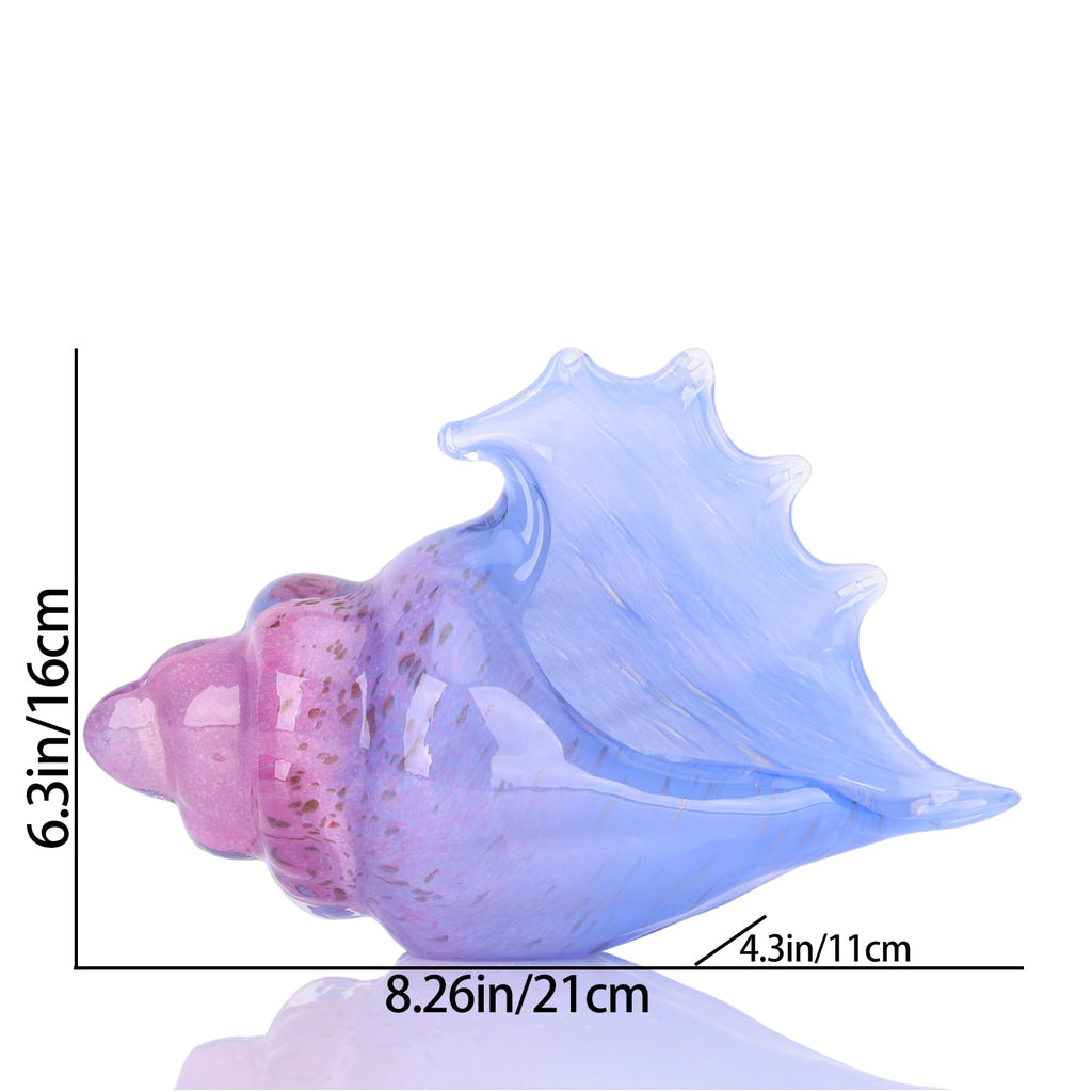 Hand Blown Glass Conch - Coastal Home Decor Conch Corners, Glass Art Conch Sculptures, Office Decor Blown Glass Art, Living Room Table Centerpieces, Bathroom Shelf Tops And Cabinet Decor