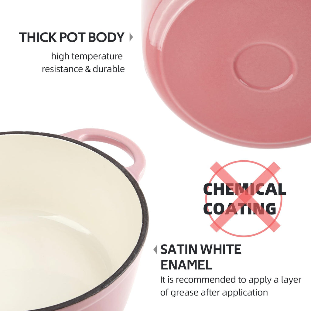 Enameled Cast Iron Dutch Oven with Lid - Big Dual Handles - Round Pot for Versatile Cooking 6 Quart