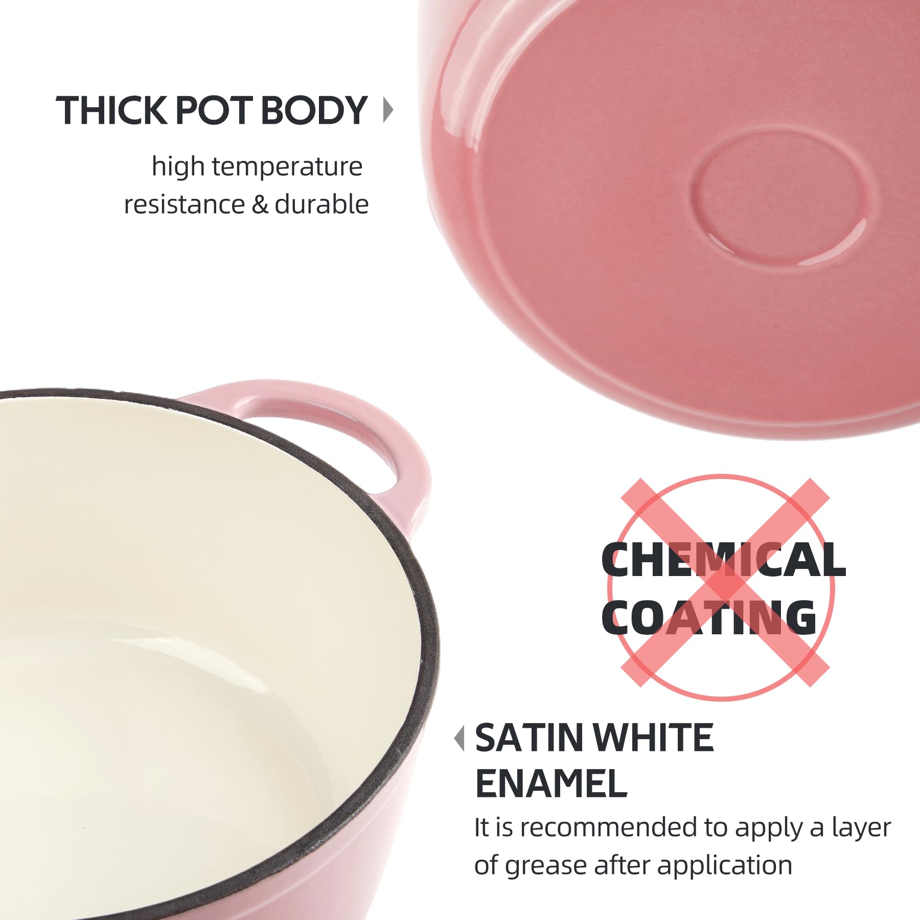 Enameled Cast Iron Dutch Oven with Lid - Big Dual Handles - Round Pot for Versatile Cooking 6 Quart