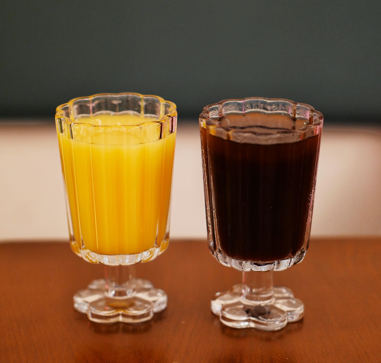 Flower Petal Style Glass Ripple Drinking Glasses Set of 2